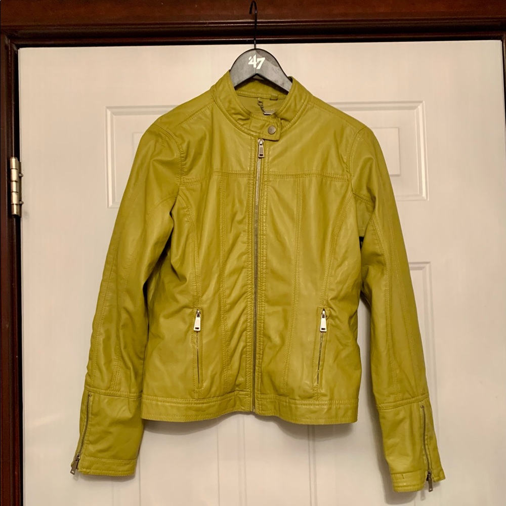 J2 by Joujou Motorcycle Full Zip Jacket Vegan Leather S Green Y2K Vintage Moto